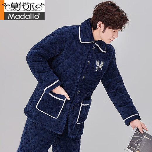 Pajama modal de otoño y invierno de otoño e invierno de tres capas Velvet de algodón de algodón de algodón tibia Conjunto de ropa para el hogar de invierno C9901# Black Grey [Velvet de leche] XL 3 capas [125-145Jin [Jin iguala 0.5 kg]] espesado de tres capas