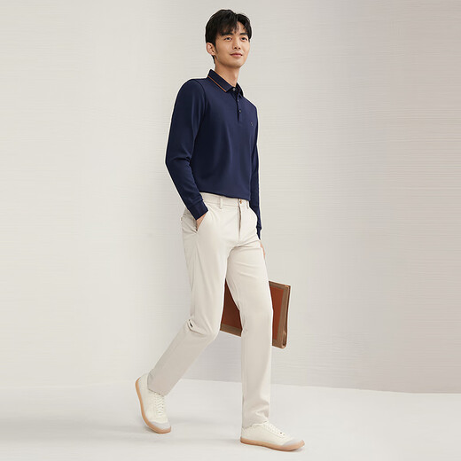 Qipai 5A antibacterial and anti-mite containing modal long-sleeved Polo shirt for men's spring brushed lapel top