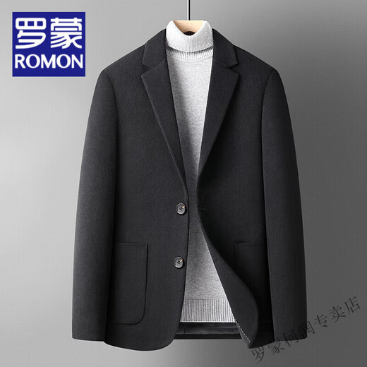 罗蒙（ROMON）含羊毛秋冬季轻奢款双面呢羊毛休闲西服男士短款轻奢黑色毛呢外套 灰色 XL