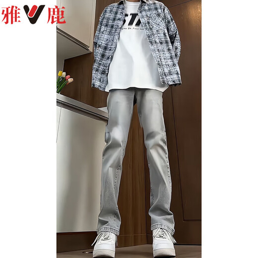 Yalu American scimitar slim jeans men's spring and autumn high street fat man large size legs thick butt big slim casual pants G869 black [high quality 20] XL 120-135Jin [Jin equals 0.5 kg]
