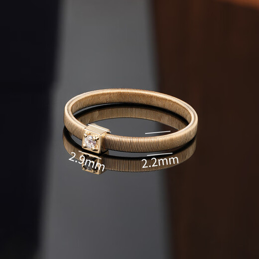 Chuxiao Artist 18K Gold German Craftsmanship Threaded Square Diamond Ring Sweet and Cool Casual Men and Women Ins Pair Ring Single Diamond-Light Gold 9#