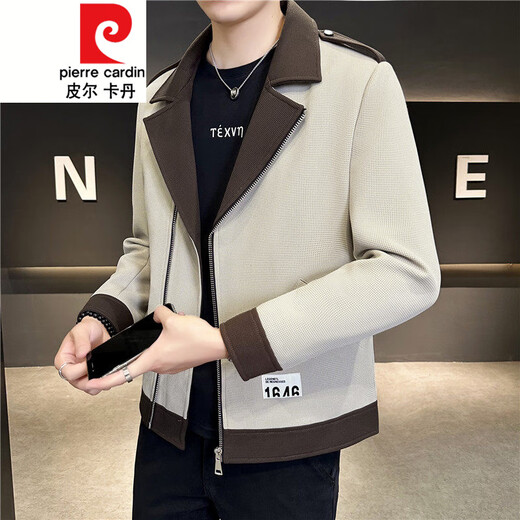 Pierre Cardin British yuppie men's suit jacket short windbreaker design sense casual suit spring and autumn men's jacket beige M