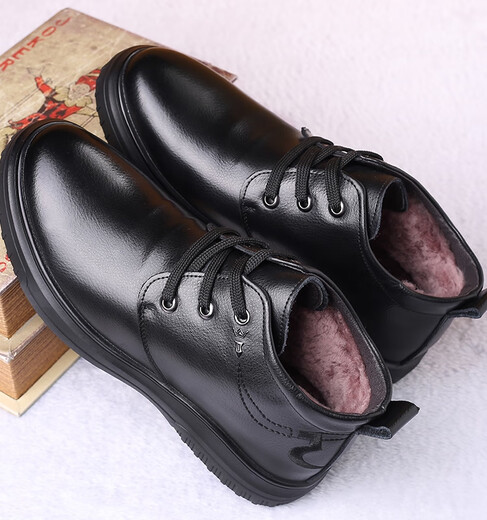 Prodigal son gossiping cotton shoes men winter plus velvet thickened warm men's shoes genuine leather casual high-top leather shoes middle-aged and elderly dad snow boots 9877 black regular version 38 240mm