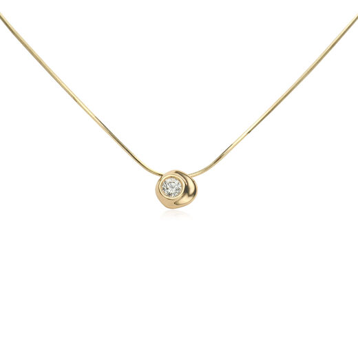Shiniao minimalist high-end 18K gold au750 real diamond snake bone chain necklace female color gold clavicle pendant 7 points diamond 37+3cm ready stock