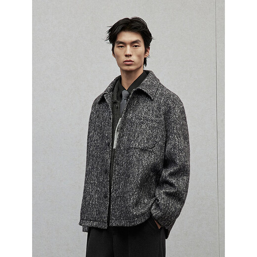 GXG men's clothing, black and gray, simple commuter wool short coat, men's 24-year winter new product, black and gray M