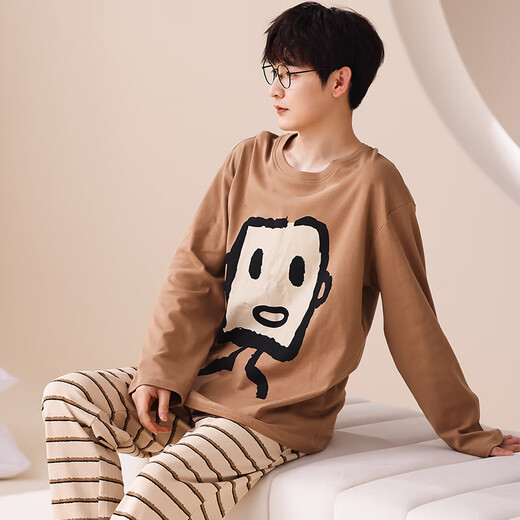7 Sevfun Seven Color Spun Pajamas Men's Long Dloune Long Dlouns Blouns Spring и лето Всего хлопчатобумажного мультипликационного мультфильма Pure Cotton Home Clothing Set 673 Pure Cotton's Men's Single Cartover XL (предлагается 120-140JIN [Jin равняется 0,5 кг])))