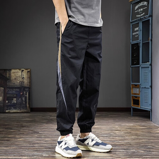 Guxiansen American Fashion Brand épissant des pantalons décontractés sportifs contrastés pour un pantalon de travail extérieur mince d'été masculin lâche harren pantalon noir xl [150-170jin [Jin est égal à 0,5 kg]]]