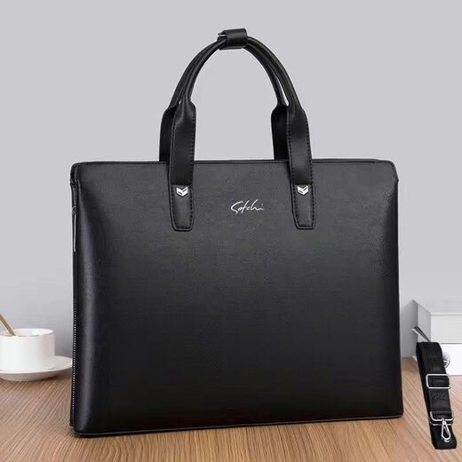 Shachis oberste Schicht Cowide Herrenbeutel Handtasche echtes Leder-Männer großer Kapazität Aktentasche Computer Business Bag One-Shoulder Crossbody Bag 18653 Schwarzer horizontaler Stil (kann auf 14-Zoll-Computer 2#1#platziert werden