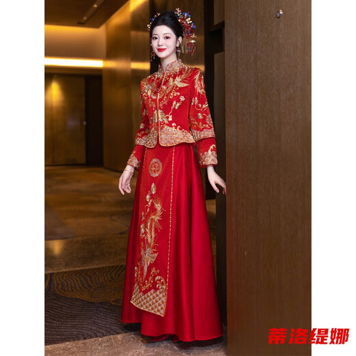Tilotina Xiuhe Clothes Bridal New Year's Wedding Clothes Chinese Wedding Clothes Winter Toast Clothes Dragon and Phoenix Gown Small Xiuhe Feng Laiyi Simplified Version S 160