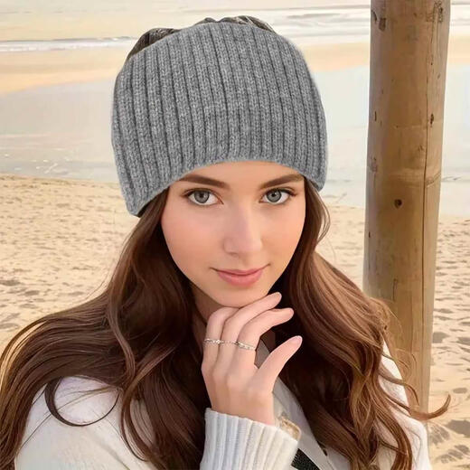 Satiri windproof forehead wiping warm forehead headband summer sleeping headband confinement hat turban wide-brimmed ear protection headband for women silver gray