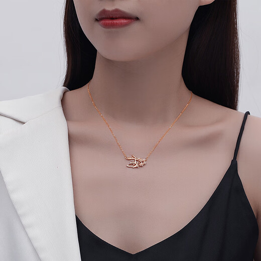 万礼福原创一鹿有你项链女纯银S925项链鹿与梅花网红森系韩版圣诞礼物 D687玫瑰金色(十字链) 925银