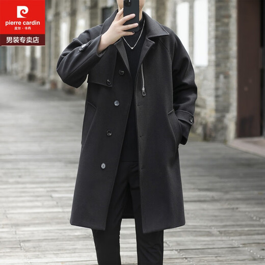 Pierre Cardin Autumn and Winter Korean Maillard Woolen Coat Men's Mid-Length Windbreaker Youth Thick Woolen Coat Brown XL