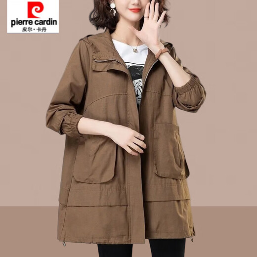 Pierre Cardin Windbreaker Women's 2026 New Mid-Length Spring Autumn Winter Jacket Women's Small Coat Western Style Mom Red L (Recommended 100Jin Jin is equal to 0.5kg -115Jin Jin is equal to 0.5kg)
