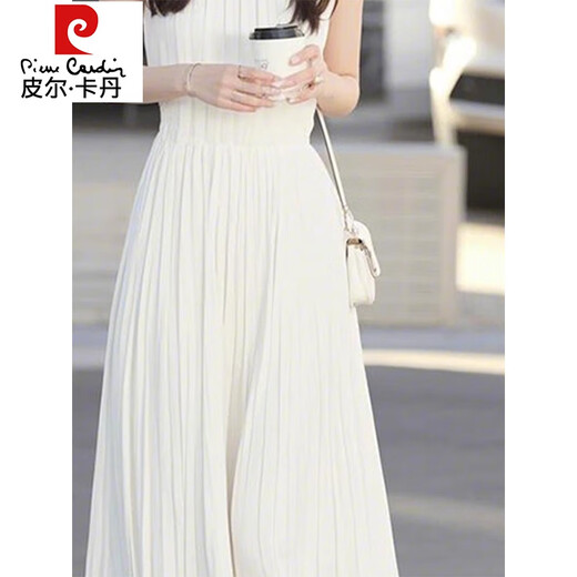 皮尔卡丹（pierre cardin）白色无袖背心连衣裙女夏季2025新款高端精致感收腰气质裙子女 白色连衣裙 S