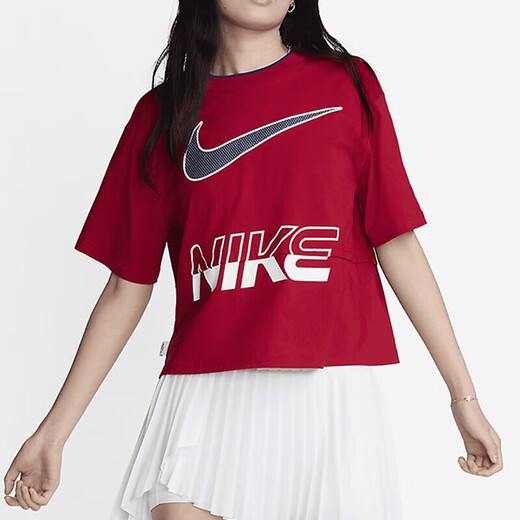 耐克（NIKE）T恤女装 2025夏季新款时尚运动服休闲舒适健身透气宽松圆领短袖 HF6291-687红色 XL