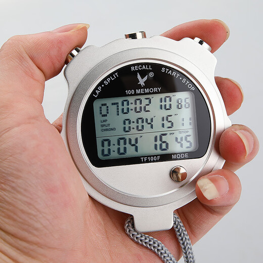 Tianfu Tianfu electronic metal stopwatch 100-way sports training sports professional stopwatch fitness timer referee shutdown high-quality metal watch three rows 100-way TF100
