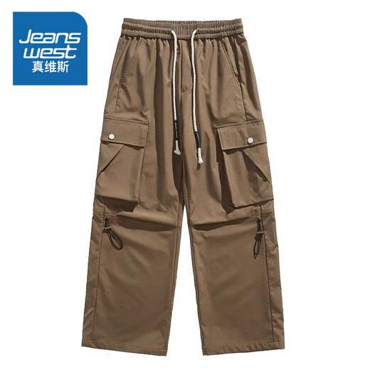 Jeanswest pants men's autumn and winter outdoor velvet thickening assault overalls loose straight casual windproof paratrooper trousers 729 black XL