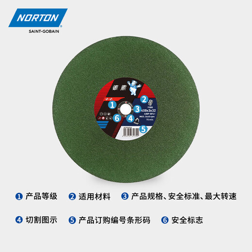 Norton 400 cutting disc 350mm universal metal stainless steel cutting machine grinding wheel disc profile 355x2.8x25.4 OPP (green)