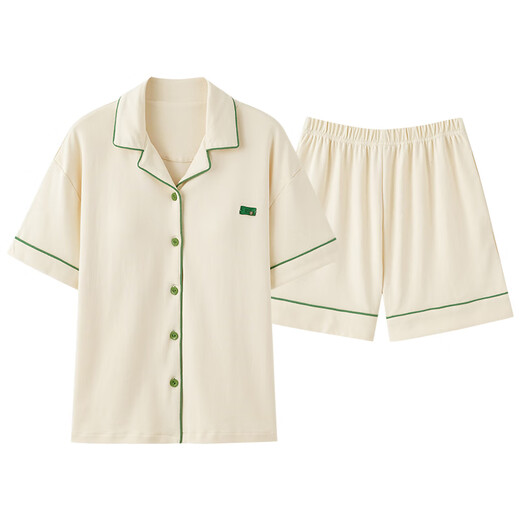 Langsha pareja pijamas verano pantalones cortos de manga corta cárdigan simple se puede usar afuera para hombres y mujeres algodón de algodón de algodón verano Summer x12701-12801 M estilo femenino