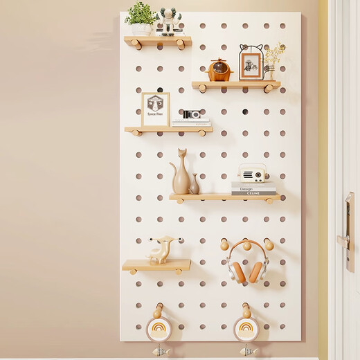 Julihui solid wood hole board hanging board storage rack kindergarten display rack custom wooden wall panel entrance wall bookshelf 60x80 base plate wood grain color