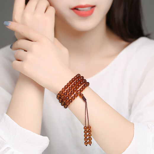 DRJEFUN natural authentic beeswax amber Burmese tea amber bracelet color changing blue amber sweater chain for men and women tea amber single circle 10mm