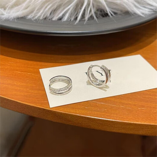 Guanpu Pavilion Fat Donglai quality pt950 platinum earrings for women PT950 simple platinum earrings plain ring diamond 520 for Yousheng hollow double ring earrings