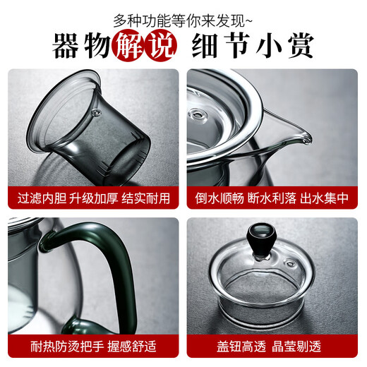 Bo Naling heat-resistant glass teapot, thickened tea water separation, simple filtered flower teapot, high-looking teapot, stove-cooking teapot, Yurun teapot-570ML