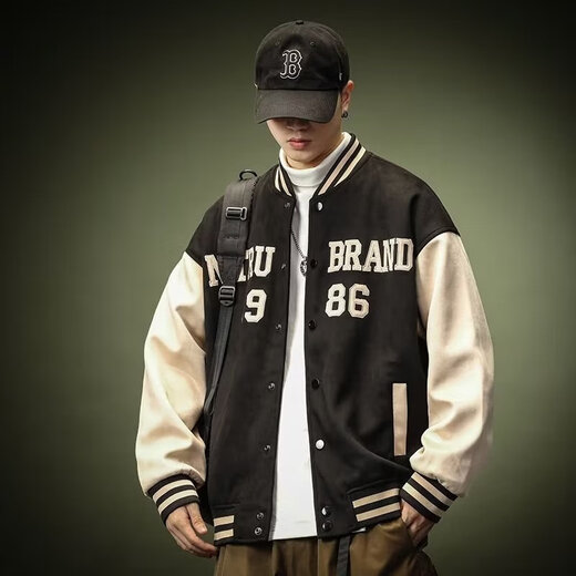 
LAXSESU handsome high street baseball uniform jacket ins trendy clothes spring and autumn loose plus size fat bomber jacket boys green-A160 XL