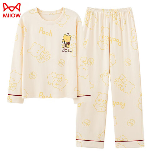Catman (Miiow) Pyjamas pour femmes au printemps et en automne en tissu pur en coton à manches longues à manches longues pour femmes pour femmes au printemps et automne
