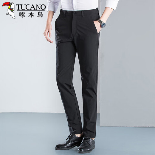 Specht (Tucano) Casual Hosen für Männer Sommergeschäftsmode vielseitige Atmungshose Schlanke lange Hosen Herrenkleidung schwarz 34