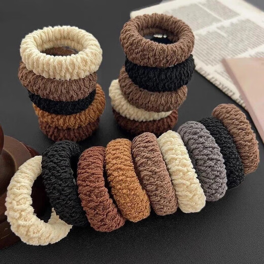 Thick Hair Tie Brown Hair Tie Ponytail Rubber Band for Women Simple Temperament High Elasticity Durable High-Level TS58-Popcorn Hair Tie 2 Random