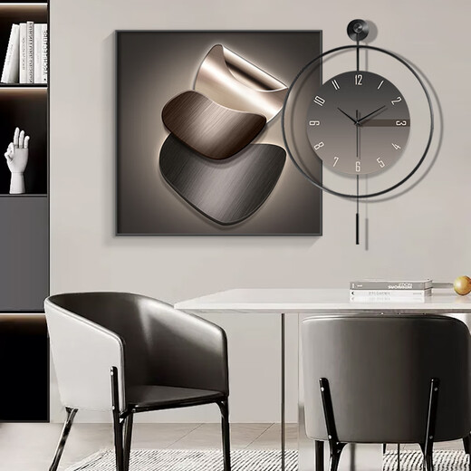 Xiaoxiao peinture horloge moderne Light Luxury restaurant peinture décorative avec horloge horloge haut de gamme horloge horloge salon canapé fond art table de table de table zp4867 + zp4873 [peinture géométrique d'horloge] peinture de 24 pouces 60 * 60 + horloge 60 * 60 cadre noir
