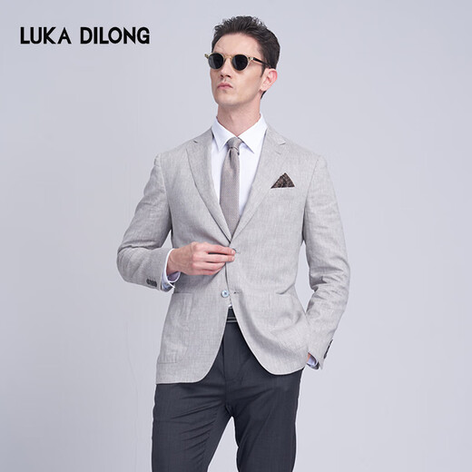 Lucadilong printemps [TT1840] Italien lavé en laine à machine costume léger luxe ajusté la veste de costume formel masculin gris clair l (50)