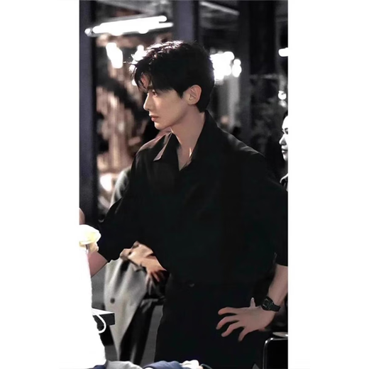 Lipu Bai Jingting El mismo traje de camisa de manga larga para hombres de la camisa negra de Sangyan Sangyan con chaqueta de estilo británico CY03 Negro [actualización de tela] XL recomendado (120-135Jin [Jin iguala 0.5 kg])