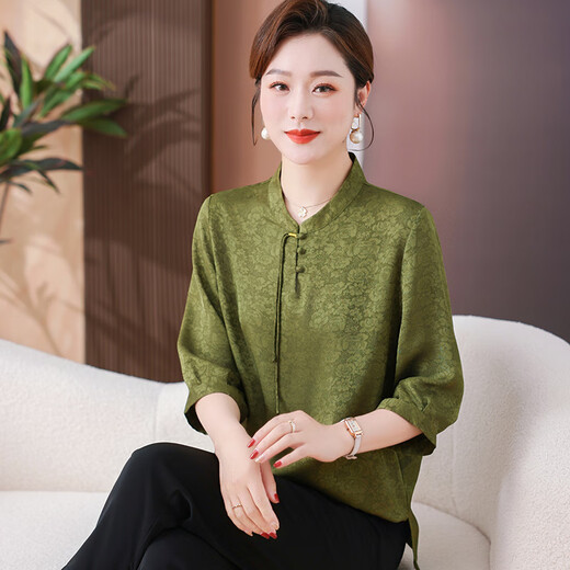 Commander Xiongs neuer chinesisches Mutter-Top-Mode-Shirt 2025 NEUER NEUER mittleren und älterer chinesischer Stil Lose T-Shirt für Frauen 9902 Green XL empfohlen 90-110jin [Jin ist 0,5 kg]