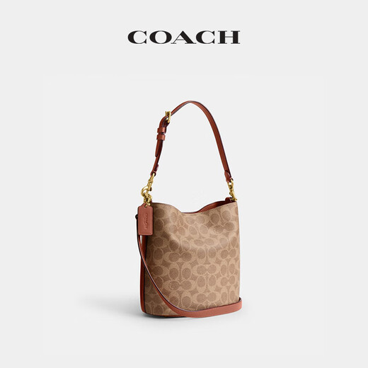 COACH Gift New Women's Classic Logo WILLOW No. 19 Soft Bucket Bag Presbyopia Women's Bag B4/Brown Caramel Color