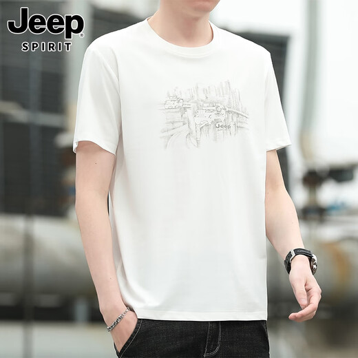 Jeep Spirit kurzärmeliges T-Shirt für Männer 2025 Sommer Lose vielseitig Sport Top New Round Neck Casual T-Shirt für Männer 3887 Black M.