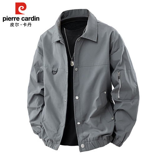 Pierre Cardin jacket men's spring and autumn trendy loose casual jacket men's lapel work jacket men's black XL