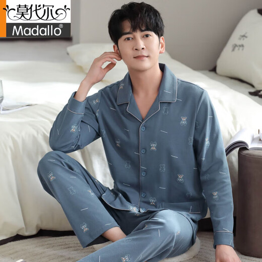 Modal Cotton Pyjamas Herren Spring- und Herbst-Langarmanzug mit großärztem Anzug für den mittleren Alter und junge Männer können Hauskleidung MZ3527 L [110-140Jin [Jin gleich 0,5 kg] tragen]]
