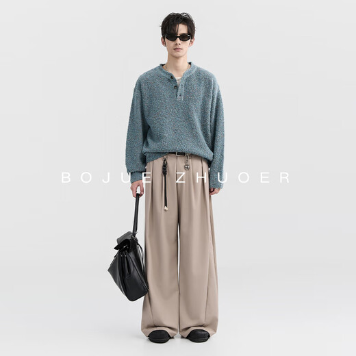 Piaget Zall Wool Henley Collar Sweater Men's Pullover Sweater 2025 Spring and Autumn New Y511082 Fantasy Blue M