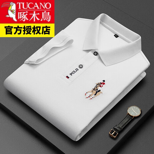 啄木鸟（TUCANO）男装中年休闲男士衫夏季短袖翻领上衣POLO.衫爸爸宽松 短999白色 L 17084A 建议120-130斤