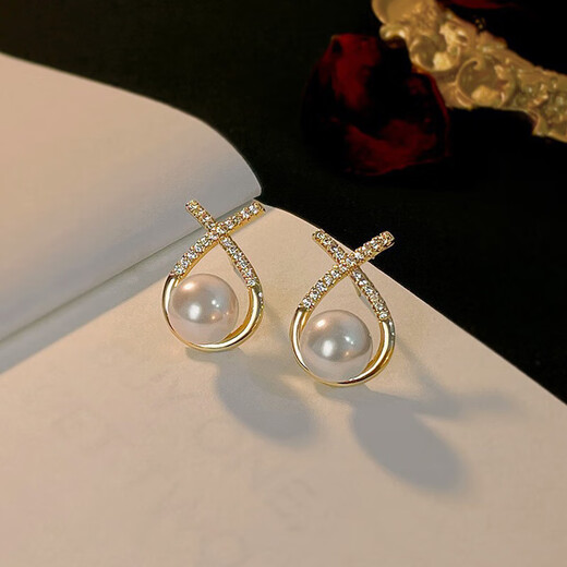Jiuvia Pearl Earrings for Women 2025 New High-end Pearl Earrings Feminine Earrings Niche Light Luxury Earrings Gift Cross Pearl Earrings 925 Silver Needle