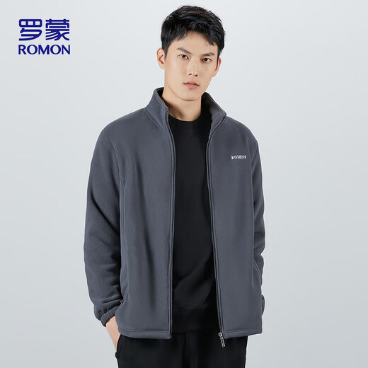 
ROMON Jacket Men's Spring and Autumn Imitation Lamb Fleece Stand Collar Fleece Jacket Men's Gray AXL