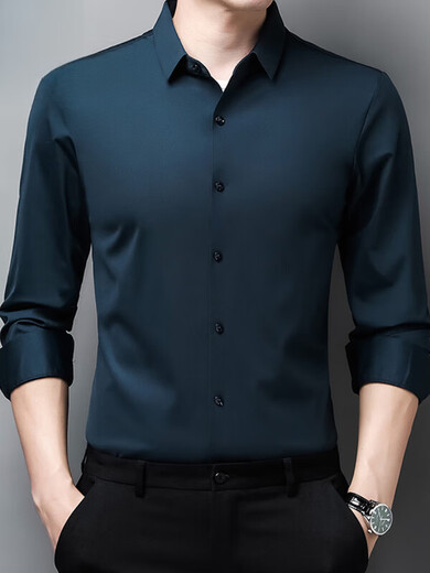 Playboy Mulberry Silk Traaceless Longärmedshemd Herrengeschäft Casual Professional Anzug ohne Eisenanzug Hemd Unterwäsche Arbeitskleidung 9928 auf Cyan, durchschnittliche Größe 180/xxl empfohlen 150-165jin [Jin entspricht 0,5 kg]