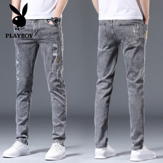 花花公子（PLAYBOY）2025新款男士牛仔裤修身小脚裤子男弹力韩版潮流休闲百搭牛仔长裤 灰色6636 36 (2尺9)