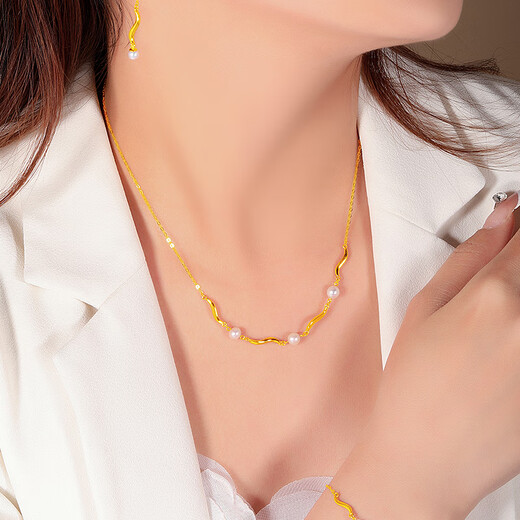 Chiba Jewelry 18K gold freshwater pearl necklace, beautiful and shining necklace, birthday gift box, total weight about 1.1g/18K gold pearl necklace/45cm