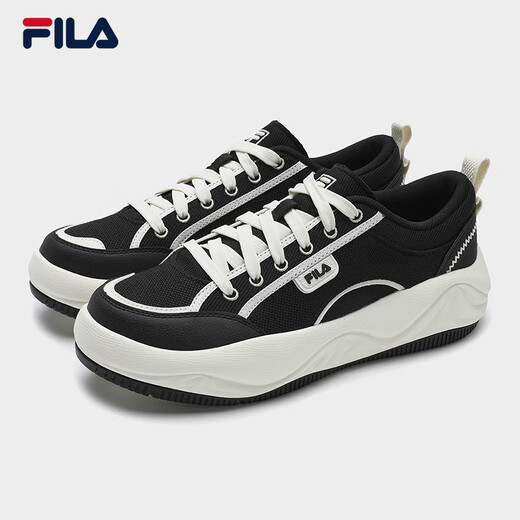 FILA 斐乐官方男鞋COOKIES复古帆布鞋2025夏新款曲奇鞋时尚休闲鞋 黑/奶白-BG 42