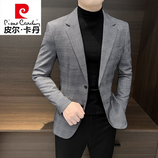 Pierre Cardin (Pierre Cardin) casual small suit jacket for men spring 2025 new top handsome high-end houndstooth suit for men Khaki color recommended 115Jin Jin is equal to 0.5 kg or less M