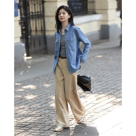 Demana retro washed color spring and autumn women's fashion high-end denim shirt women's layered bottoming top shirt