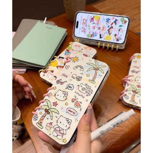 恒岚书本涂鸦KT小新适用苹果16/15Promax手机壳iPhone14/13翻盖12 涂鸦风卡通凯蒂猫-翻盖笔记本 苹果16